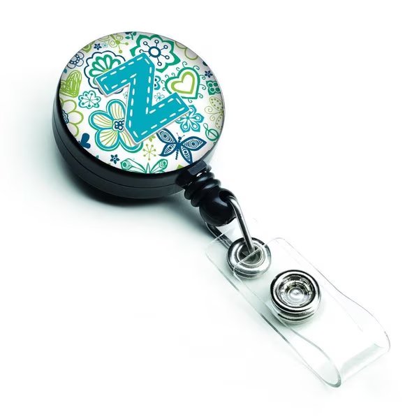 Letter Z Flowers & Butterflies Teal Blue Retractable Badge Reel, Teachers Aid, Mfr#: TE229458